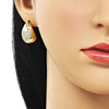 Arete Dormilona 02.283.0208 Oro Laminado, Diseño de Gota y Corazon, Diseño de Gota, con Zirconia Cubica Blanca, Pulido, Dorado