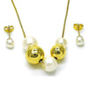 Collar y Arete 06.417.0013 Oro Laminado, Diseño de Chunky y Box, Diseño de Chunky, con Perla Marfil, Pulido, Dorado
