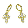 Arete Colgante 02.196.0102 Oro Laminado, Diseño de Cruz, con Zirconia Cubica Blanca, Pulido, Dorado