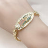 Pulsera Elegante 03.411.0053.08 Oro Laminado, Diseño de Guadalupe y Flor, Diseño de Guadalupe, con Zirconia Cubica Blanca y Granate, Pulido, Dorado