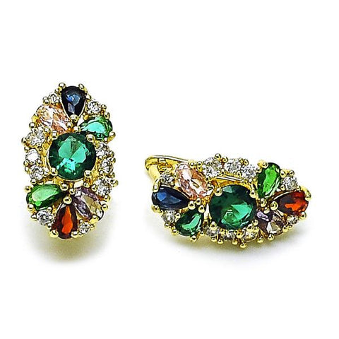 Argolla Huggie 02.210.0892.2.12 Oro Laminado, Diseño de Cluster, con Zirconia Cubica Multicolor, Pulido, Dorado