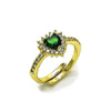 Anillo Multi Piedra 01.196.0033 Oro Laminado, Diseño de Corazon y Cluster, Diseño de Corazon, con Zirconia Cubica Verde y Blanca, Pulido, Dorado