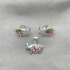 Juego de Arete y Dije de Adulto 10.399.0013 Plata Rodinada, Diseño de Elefante, con Madre Perla Multicolor, Pulido, Plateado