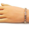 Pulsera Tennis 03.284.0058.07 Oro Laminado, Diseño de Corazon, con Zirconia Cubica Rosado, Pulido, Dorado