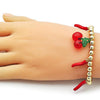 Pulsera Elegante 03.417.0010.08 Oro Laminado, Diseño de Cereza y Chile, Diseño de Cereza, con Cristal Granate, Esmaltado Rojo, Dorado