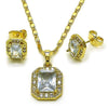 Juego de Arete y Dije de Adulto 10.196.0180.1 Oro Laminado, Diseño de Cluster, con Zirconia Cubica Blanca, Pulido, Dorado