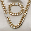 Collar y Pulso 06.156.0006 Oro Laminado, Diseño de Miami Cubana, con Zirconia Cubica Blanca, Pulido, Dorado