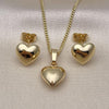Juego de Arete y Dije de Adulto 10.163.0015 Oro Laminado, Diseño de Corazon y Hueco, Diseño de Corazon, Pulido, Dorado