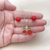 Juego de Arete y Dije de Adulto 10.417.0019 Oro Laminado, Diseño de Cereza y Bola, Diseño de Cereza, Esmaltado Rojo, Dorado