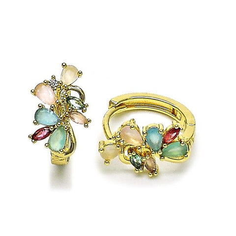Argolla Huggie 02.210.0875.16 Oro Laminado, Diseño de Cluster, con Zirconia Cubica Multicolor, Pulido, Dorado