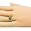 Anillo Multi Piedra 01.284.0104.1 Oro Laminado, Diseño de Ojo Griego, con Zirconia Cubica Verde y Blanca, Pulido, Dorado