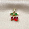 Dije Elegante 05.313.0002 Oro Laminado, Diseño de Cereza, con Zirconia Cubica Granate y Verde, Pulido, Dorado