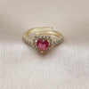 Anillo Multi Piedra 01.196.0033.1 Oro Laminado, Diseño de Corazon y Cluster, Diseño de Corazon, con Zirconia Cubica Rubi y Blanca, Pulido, Dorado
