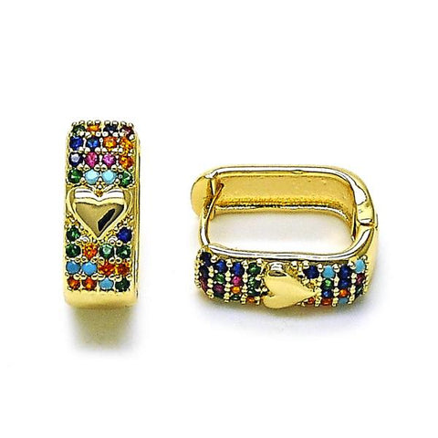 Argolla Huggie 02.210.0889.3.14 Oro Laminado, Diseño de Corazon, con Zirconia Cubica Multicolor, Pulido, Dorado