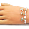 Pulsera de Dije 03.213.0374.07 Oro Laminado, Diseño de Pescado y Tortuga, Diseño de Pescado, con Perla Marfil, Pulido, Dorado