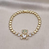 Pulsera Elegante 03.283.0282.1.07 Oro Laminado, Diseño de Osito y Arco, Diseño de Osito, con Zirconia Cubica Blanca y Verde, Pulido, Dorado