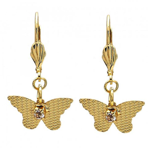 Arete Colgante 69.011 Oro Laminado, Diseño de Mariposa, con Zirconia Cubica , Diamantado, Dorado