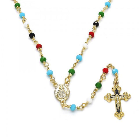 Rosario Fino 09.63.0111.18 Oro Laminado, Diseño de Caridad del Cobre y Crucifijo, Diseño de Caridad del Cobre, con Azavache Multicolor, Pulido, Dorado