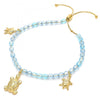 Pulsera Bolo Ajustable 03.32.00234.07 Oro Laminado, Diseño de Tortuga y Snake, Diseño de Tortuga, con Cristal Aquamarine, Pulido Azul, Dorado