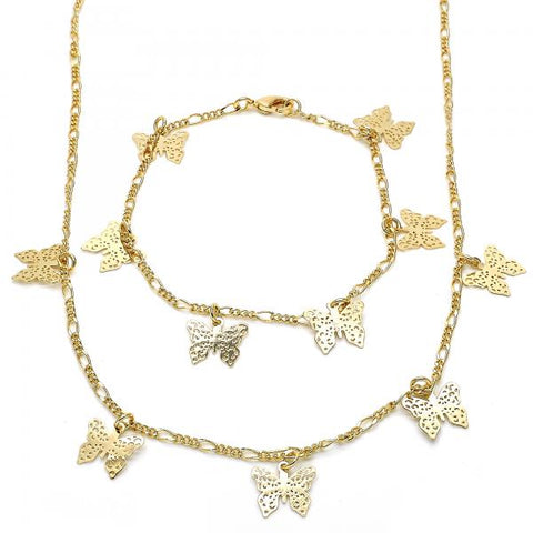 Collar y Pulso 06.63.0201 Oro Laminado, Diseño de Mariposa, Pulido, Dorado