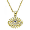 Collares con Dije 04.156.0390.20 Oro Laminado, Diseño de Ojo Griego, con Micro Pave Zafiro Azul y Blanca, Pulido, Dorado