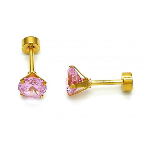 Arete Dormilona 02.271.0024.2 Acero Inoxidable, con Zirconia Cubica Rosado, Pulido, Dorado