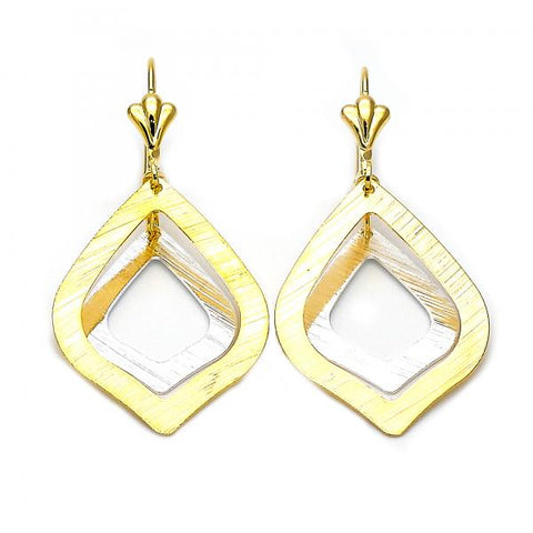 Arete Largo 72.004 Oro Laminado, Diseño de Gota, Cepillado, Tricolor