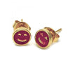 Arete Dormilona 02.64.0314 *PROMO* Oro Laminado, Diseño de Carita Feliz, Esmaltado Rojo, Dorado