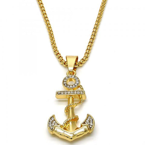 Collares con Dije 04.242.0058.30 Oro Laminado, Diseño de Ancla, con Cristal Blanca, Pulido, Dorado