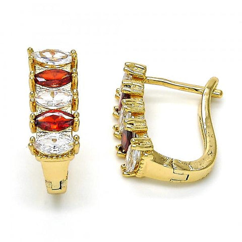 Argolla Huggie 02.237.0023.2.15 Oro Laminado, con Zirconia Cubica Granate y Blanca, Pulido, Dorado