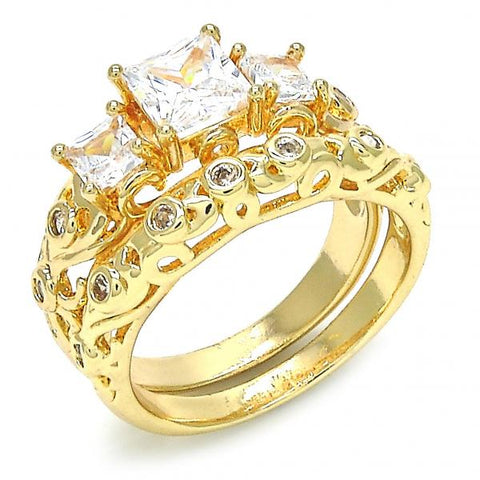 Anillo de Boda 01.284.0024.09 Oro Laminado, Diseño de Doble, con Zirconia Cubica Blanca, Pulido, Dorado