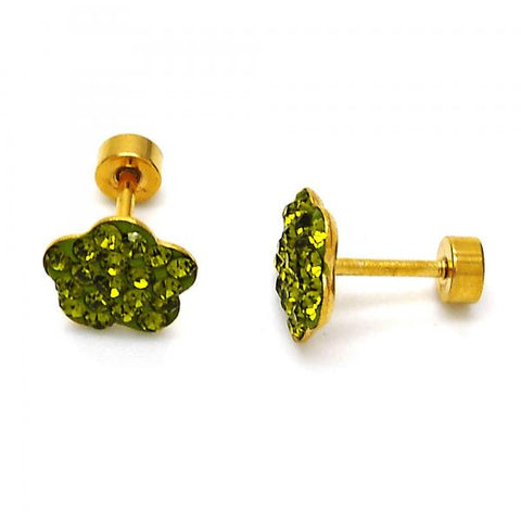 Arete Dormilona 02.271.0020.10 Acero Inoxidable, Diseño de Flor, con Cristal Peridoto Oscuro, Pulido, Dorado