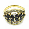 Anillo Multi Piedra 01.283.0007.07 Oro Laminado, Diseño de Flor, con Zirconia Cubica Negro y Blanca, Pulido, Dorado