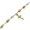 Pulsera de Dije 03.351.0159.08 Oro Laminado, Diseño de Crucifijo, Diamantado, Tricolor