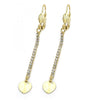 Arete Largo 5.074.008 Oro Laminado, Diseño de Corazon, con Zirconia Cubica Blanca, Diamantado, Dorado