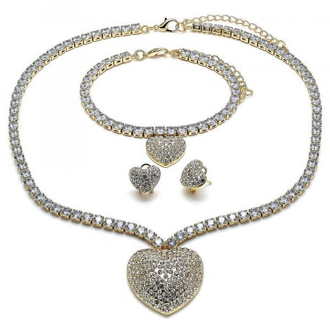 Collar, Pulso y Arete 06.372.0016 Oro Laminado, Diseño de Corazon, con Zirconia Cubica Blanca y CristalBlanca, Pulido, Dorado