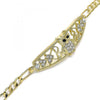 Pulsera Elegante 03.380.0050.08 Oro Laminado, Diseño de Buho y Corazon, Diseño de Buho, con Cristal Blanca y Negro, Pulido, Dorado