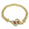 Pulsera Elegante 03.357.0012.2.07 Oro Laminado, Diseño de Flor, con Zirconia Cubica Granate y Blanca, Pulido, Dorado