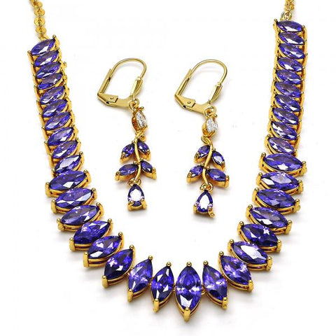 Collar y Arete 06.221.0014 Oro Laminado, con Zirconia Cubica Amatista, Pulido, Dorado