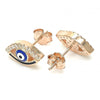 Arete Dormilona 02.336.0166.1 Plata Rodinada, Diseño de Ojo Griego, Esmaltado Azul, Oro Rosado