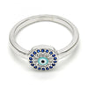 Anillo Multi Piedra 01.60.0004.1.08 Rodio Laminado, Diseño de Ojo Griego, con Micro Pave Zafiro Azul y Blanca, Esmaltado Turquesa, Rodinado