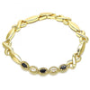 Pulsera Elegante 03.210.0132.2.07 Oro Laminado, Diseño de Besos y Abrazos, con Zirconia Cubica Negro y Blanca, Pulido, Dorado