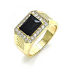 Anillo de Hombre 01.266.0045.3.10 Oro Laminado, con Zirconia Cubica Negro y Micro PaveBlanca, Pulido, Dorado