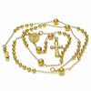 Rosario Mediano 54.006 Oro Laminado, Diseño de Sagrado Corazon de Maria, Pulido, Dorado