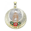 Dije Religioso 05.380.0101 Oro Laminado, Diseño de Guadalupe y Flor, Diseño de Guadalupe, Esmaltado Multicolor, Tricolor