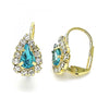 Arete Gancho Frances 5.125.012.9 Oro Laminado, Diseño de Gota, con Cristal Topacio Azul y Blanca, Pulido, Dorado
