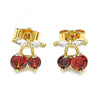 Arete Dormilona 02.387.0032 Oro Laminado, Diseño de Cereza, con Zirconia Cubica Granate y Blanca, Pulido, Dorado
