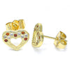 Arete Dormilona 02.156.0513.1 Oro Laminado, Diseño de Corazon, con Micro Pave Granate y Blanca, Pulido, Dorado
