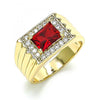 Anillo de Hombre 01.266.0048.1.10 Oro Laminado, con Zirconia Cubica Granate y Micro PaveBlanca, Pulido, Dorado