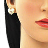 Arete Dormilona 02.156.0524.1 Oro Laminado, Diseño de Corazon, con Micro Pave Granate y Blanca, Pulido, Dorado